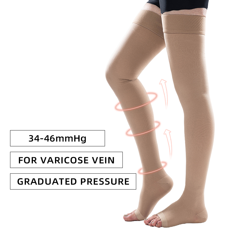 Compression Sock Medical - 1 ペア腿の高オープントゥ医療圧縮靴下弾性日焼け止め滑り止め睡眠ケア静脈瘤を素早く治す 34-46mmHg