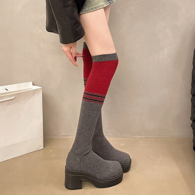 チャンキーヒール レディース ニーハイソックスブーツ 202 - Knee High Sock Women のレビューと価格
