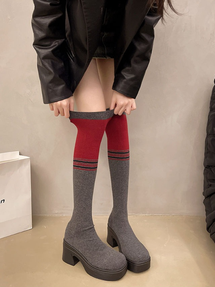 チャンキーヒール レディース ニーハイソックスブーツ 202 - Knee High Sock Women のレビューと価格
