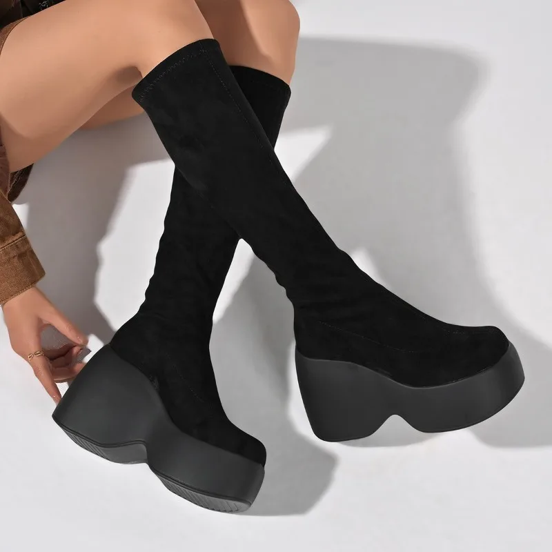冬の新作スキニープラスサイズストレッチソックスブーツ、スーパ - Knee High Sock Women のレビューと価格