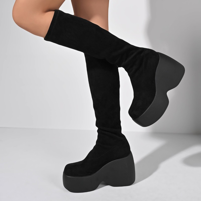 冬の新作スキニープラスサイズストレッチソックスブーツ、スーパ - Knee High Sock Women のレビューと価格