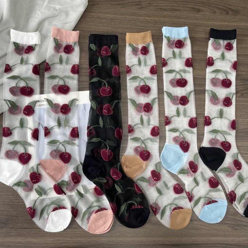 女性用の超薄型透明スプリットトゥソックス、レッドチェリーパタ - Toe Sock Split のレビューと価格