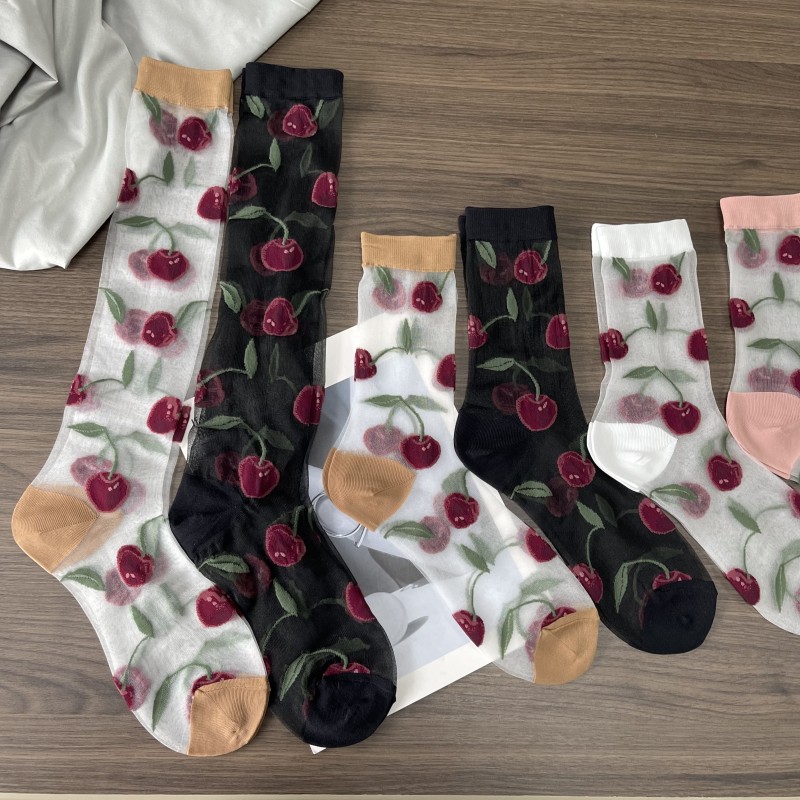 女性用の超薄型透明スプリットトゥソックス、レッドチェリーパタ - Toe Sock Split のレビューと価格