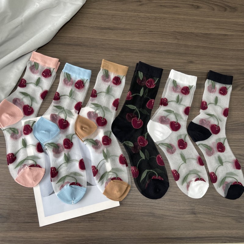 女性用の超薄型透明スプリットトゥソックス、レッドチェリーパタ - Toe Sock Split のレビューと価格