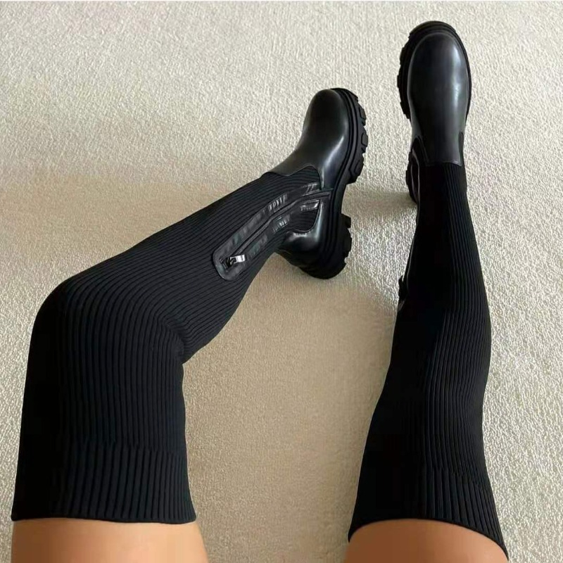 2025 冬の靴の女性の靴下ブーツファッション膝腿の高ブーツ - Knee High Sock Women のレビューと価格