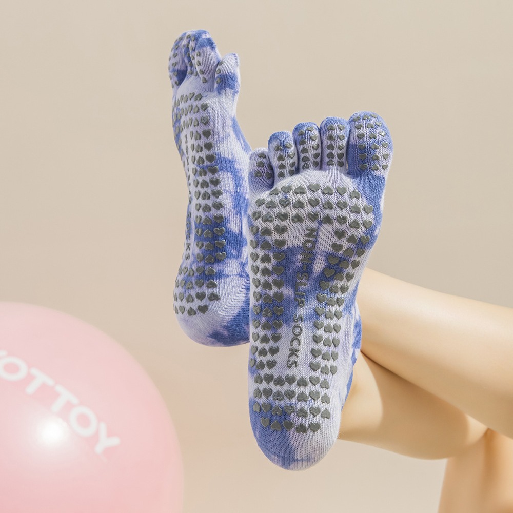 女性用タイダイ柄5本指グリップヨガソックス、ストラップ付きス - Toe Sock Split のレビューと価格